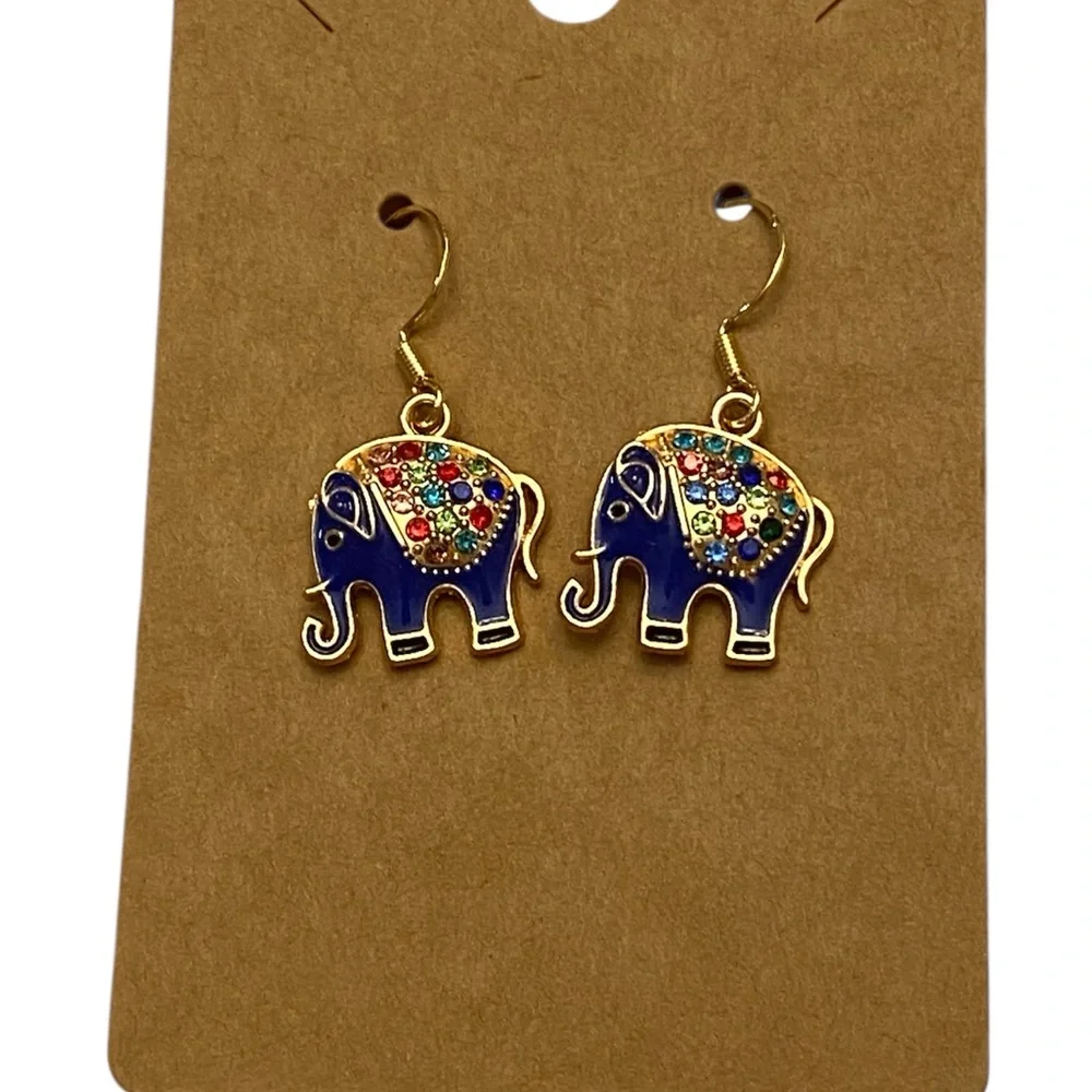 Elephant Earrings Navy Blue with colored accents